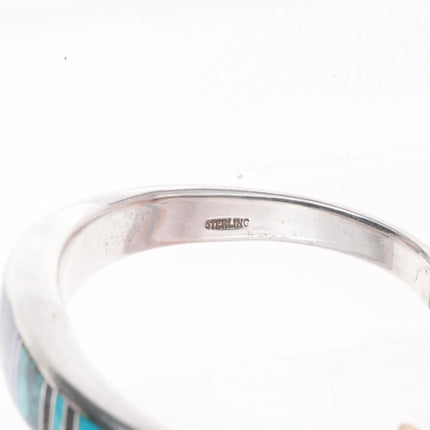 6.75" Southwestern sterling silver spiderweb turquoise, lapis cuff bracelet - Estate Fresh Austin