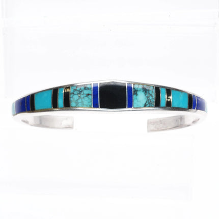 6.75" Southwestern sterling silver spiderweb turquoise, lapis cuff bracelet - Estate Fresh Austin