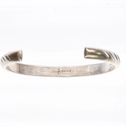 6.5" Sharon Cisco Navajo slim stacker hand stamped sterling silver cuff bracelet - Estate Fresh Austin