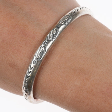 6.5" Sharon Cisco Navajo slim stacker hand stamped sterling silver cuff bracelet - Estate Fresh Austin