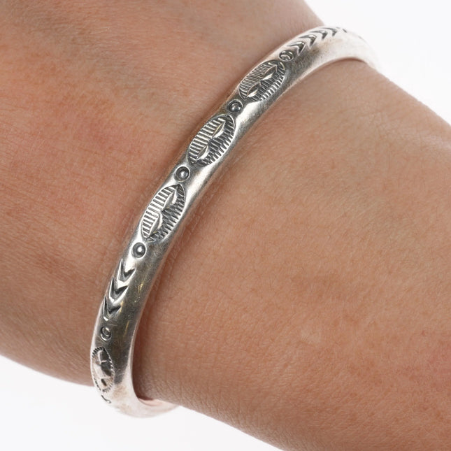 6.5" Sharon Cisco Navajo slim stacker hand stamped sterling silver cuff bracelet - Estate Fresh Austin