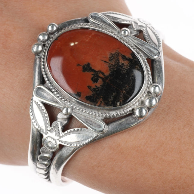 6.1" 40's-50's Navajo sterling silver petrified wood wide cuff bracelet - Estate Fresh Austin