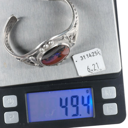 6.1" 40's-50's Navajo sterling silver petrified wood wide cuff bracelet - Estate Fresh Austin