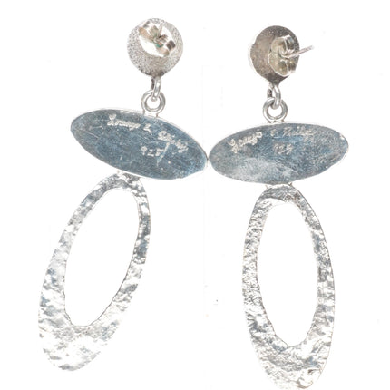 Lorenzo Shirley Navajo tufa cast sterling silver turquoise inlaid earrings