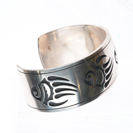 7" Nathan Fred Hopi Overlay bear paw cuff bracelet sterling silver