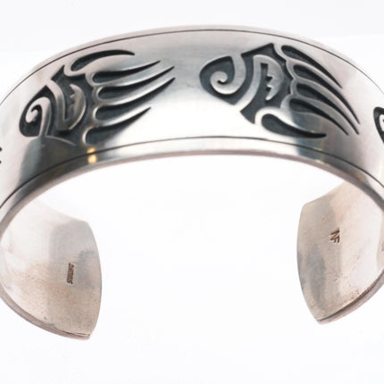 7" Nathan Fred Hopi Overlay bear paw cuff bracelet sterling silver