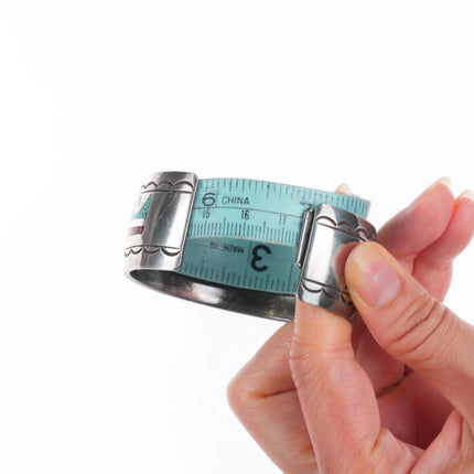 6.9" Navajo chip inlay water/wave sterling silver vintage cuff bracelet