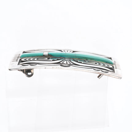 Vintage Thomas Curtis Navajo Overlay turquoise inlay sterling silver belt buckle