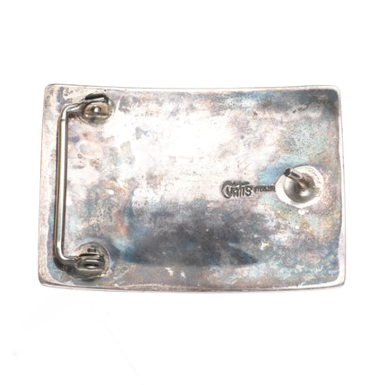 Vintage Thomas Curtis Navajo Overlay turquoise inlay sterling silver belt buckle