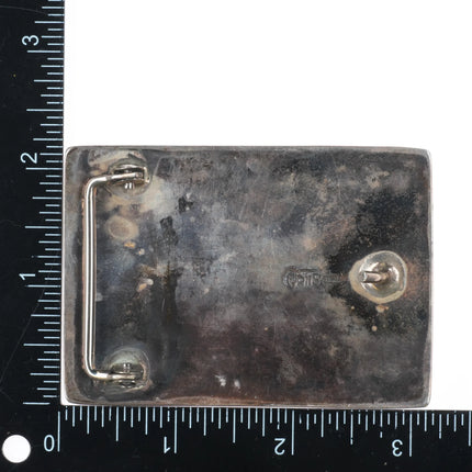 Vintage Thomas Curtis Navajo Overlay turquoise inlay sterling silver belt buckle