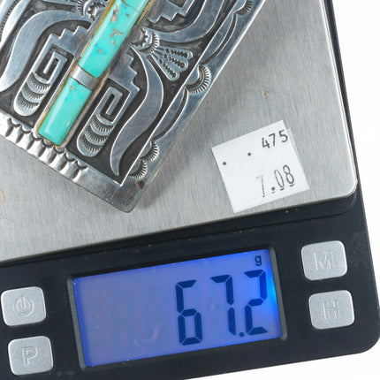 Vintage Thomas Curtis Navajo Overlay turquoise inlay sterling silver belt buckle