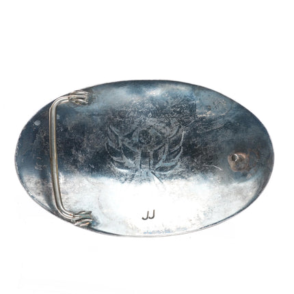 c1960 JJ Zuni sterling silver thunderbird raised channel inlay belt buckle