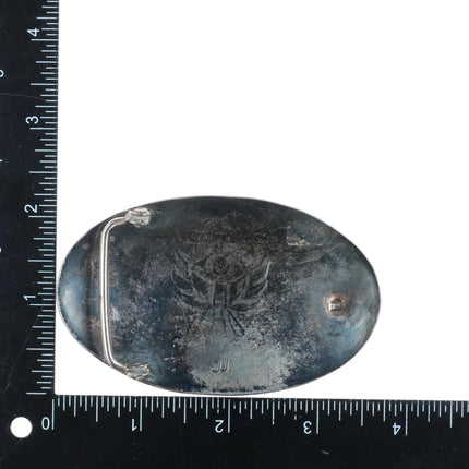 c1960 JJ Zuni sterling silver thunderbird raised channel inlay belt buckle