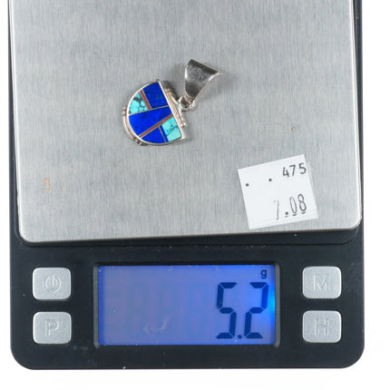 Ray Tracey Knifewing sterling silver, turquoise, lapis channel inlay pendant