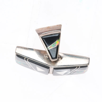 Calvin Begay Navajo sterling silver, onyx, opal inlay pendant