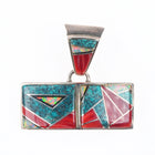 Calvin Begay Navajo sterling silver, spiderweb turquoise/coral inlay pendant