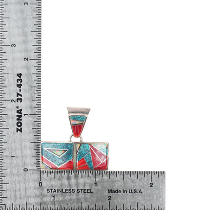 Calvin Begay Navajo sterling silver, spiderweb turquoise/coral inlay pendant