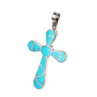 Johnson Zuni sterling silver channel inlay turquoise cross pendant