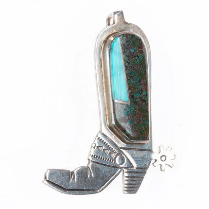 Robert Vandover Navajo sterling silver turquoise inlaid boot pendant/pin