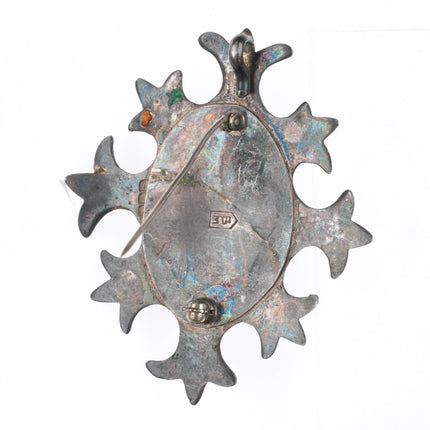 Vintage Navajo cast sterling silver high grade spiderweb turquoise pendant/pin