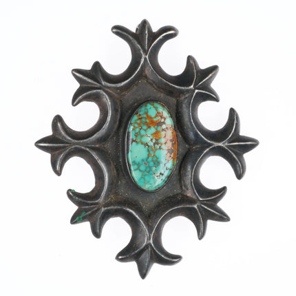 Vintage Navajo cast sterling silver high grade spiderweb turquoise pendant/pin