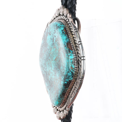 Huge John Delvin Navajo sterling silver bolo tie w/huge turquoise