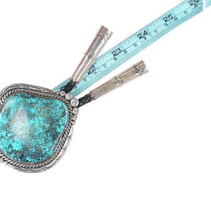 Huge John Delvin Navajo sterling silver bolo tie w/huge turquoise