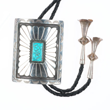 c1970 Vintage southwestern Sterling silver Navajo bolo tie w nice turquoise