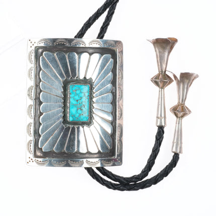 c1970 Vintage southwestern Sterling silver Navajo bolo tie w nice turquoise