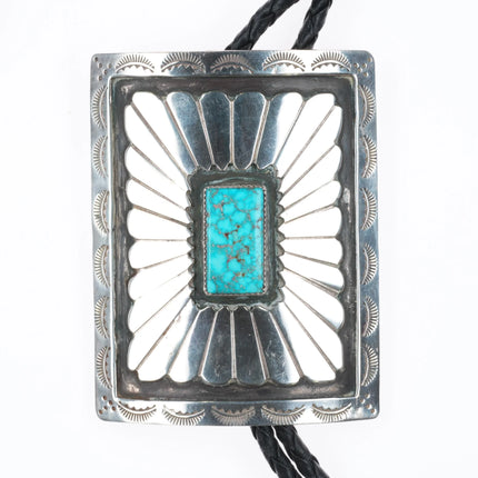 c1970 Vintage southwestern Sterling silver Navajo bolo tie w nice turquoise
