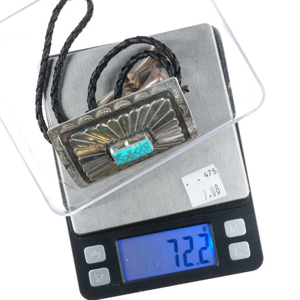 c1970 Vintage southwestern Sterling silver Navajo bolo tie w nice turquoise