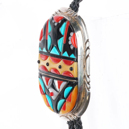 Vintage Virginia Quam Zuni sterling silver, cobblestone inlay bolo tie turquoise