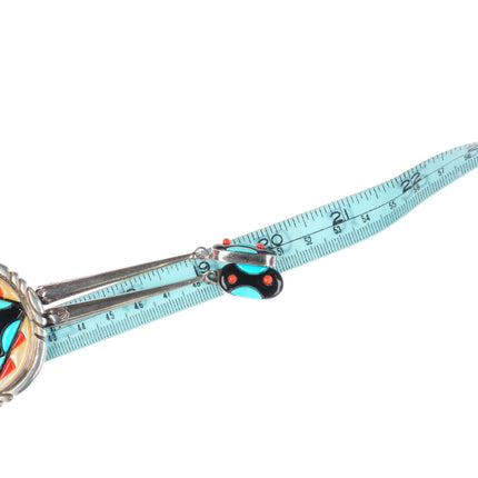 Vintage Virginia Quam Zuni sterling silver, cobblestone inlay bolo tie turquoise
