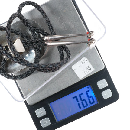 Vintage Virginia Quam Zuni sterling silver, cobblestone inlay bolo tie turquoise