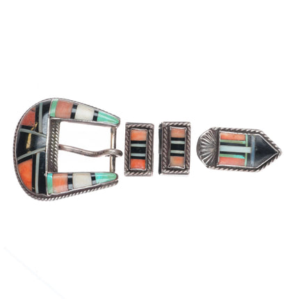 40's-50's Vintage Zuni sterling silver multi-stone inlay ranger belt buckle set