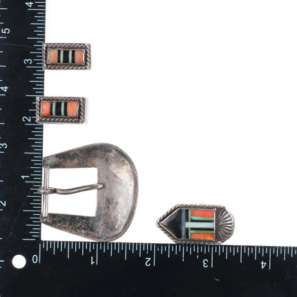 40's-50's Vintage Zuni sterling silver multi-stone inlay ranger belt buckle set