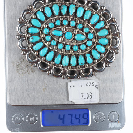 Fannie Weebothee Ondelacy Zuni sterling silver turquoise cluster belt buckle