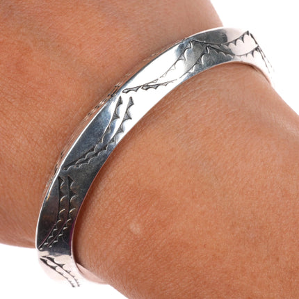 6.25" Vintage Navajo hand stamped carinated sterling silver cuff bracelet