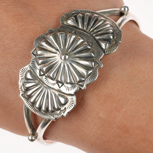 6.75" Retro Southwestern Style sterling silver triple concho cuff bracelet - Estate Fresh Austin