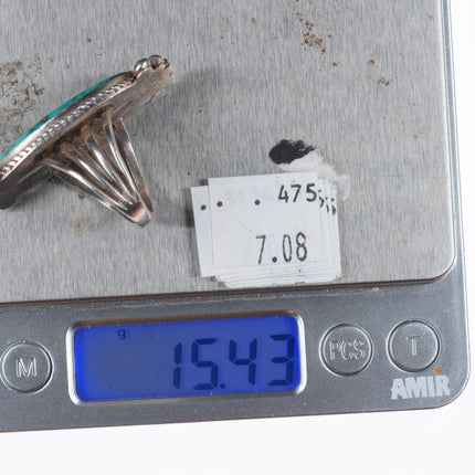 sz8 Harry Morgan Navajo sterling silver long ring w/ nice turquoise