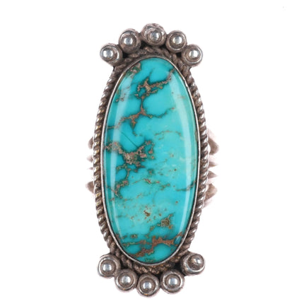sz8 Harry Morgan Navajo sterling silver long ring w/ nice turquoise
