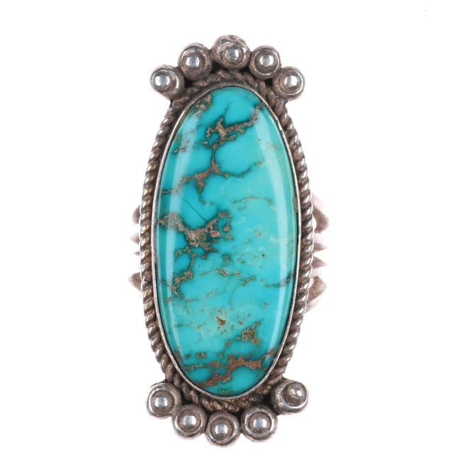 sz8 Harry Morgan Navajo sterling silver long ring w/ nice turquoise