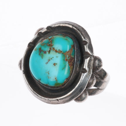 sz9 Vintage BW Navajo sterling silver Royston turquoise shadowbox ring