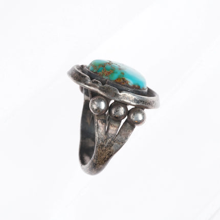 sz9 Vintage BW Navajo sterling silver Royston turquoise shadowbox ring