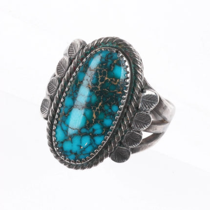 sz5 30's-40's Navajo Lone Mountain turquoise sterling silver ring stamped sides