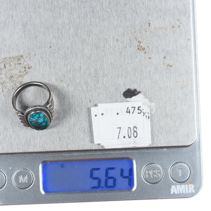 sz5 30's-40's Navajo Lone Mountain turquoise sterling silver ring stamped sides