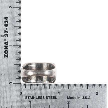 sz10.5 c1940 Zuni sterling silver turquoise inlay ring w/smiley face stampings