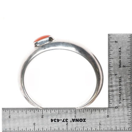 6" Orville Tsinnie Navajo sterling silver Mediterranean red coral cuff bracelet - Estate Fresh Austin