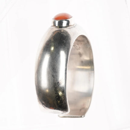 6" Orville Tsinnie Navajo sterling silver Mediterranean red coral cuff bracelet - Estate Fresh Austin