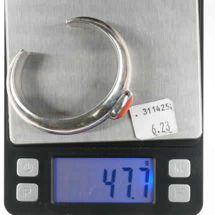 6" Orville Tsinnie Navajo sterling silver Mediterranean red coral cuff bracelet - Estate Fresh Austin